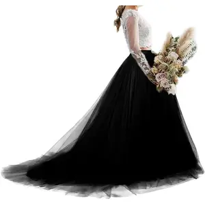 Women Wedding Long Maxi Tulle Skirt Floor Length with Long Train Bridal Overskirt