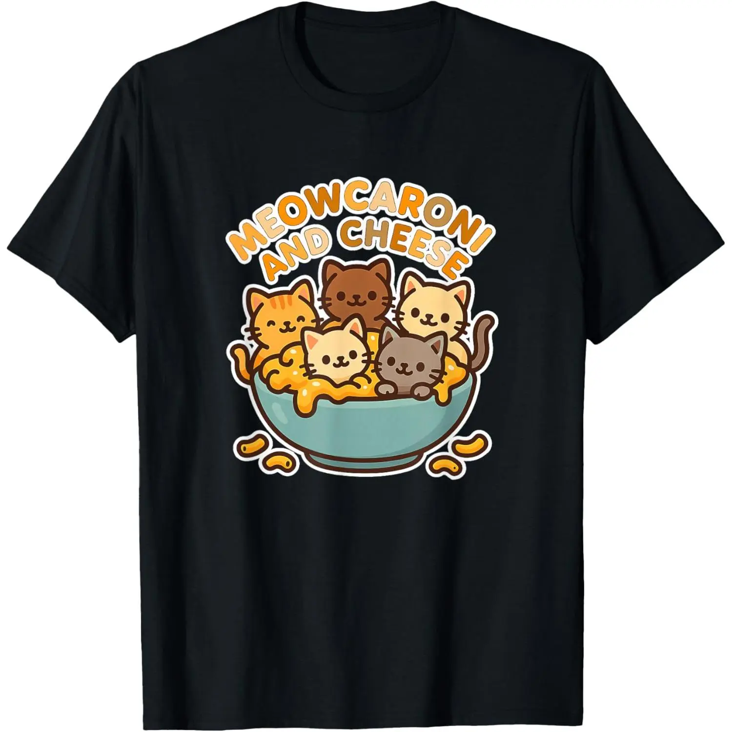 Kitty Kitten Meow-caroni Mac and Cheese Cat Pun Funny T-Shirt Pure Cotton Graphic Tees Menswear Top: Gifts for Men & Women