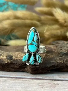 Handmade Sterling Silver Mint Dahlia Collection: Adjustable Ring "Signed Nizhoni" (8)
