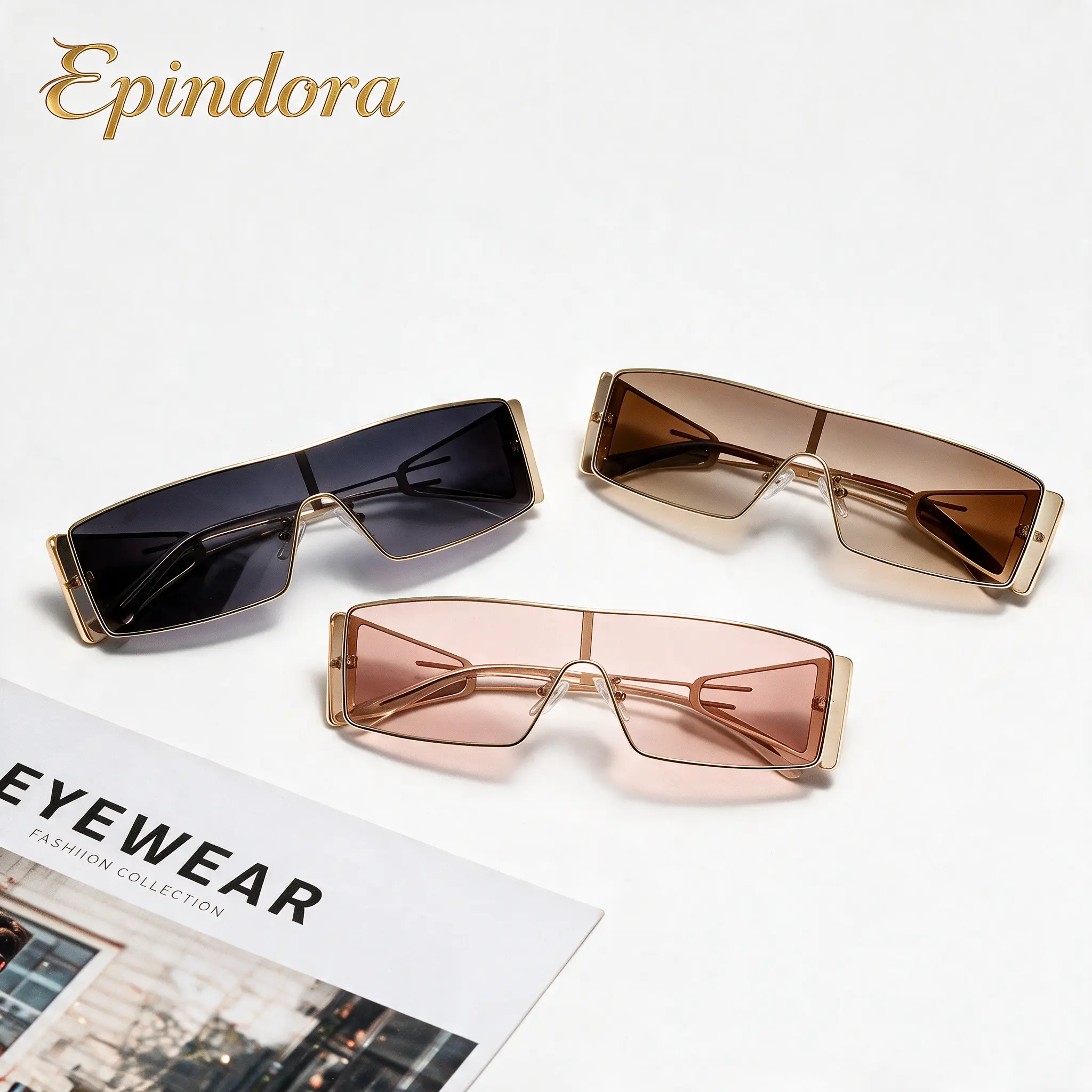 Epindora Rectangular Metal Sunglasses 3-Piece Set