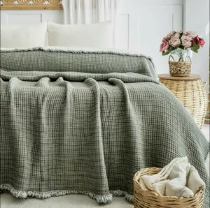 King Size Turkish Cotton Thick Muslin Comforter: 8-Layer Extra Soft Quilt - Soft Cotton Gauze Blanket, Muslin King Queen Bedspread, Muslin Throw Blanket, Meaningful Gifts