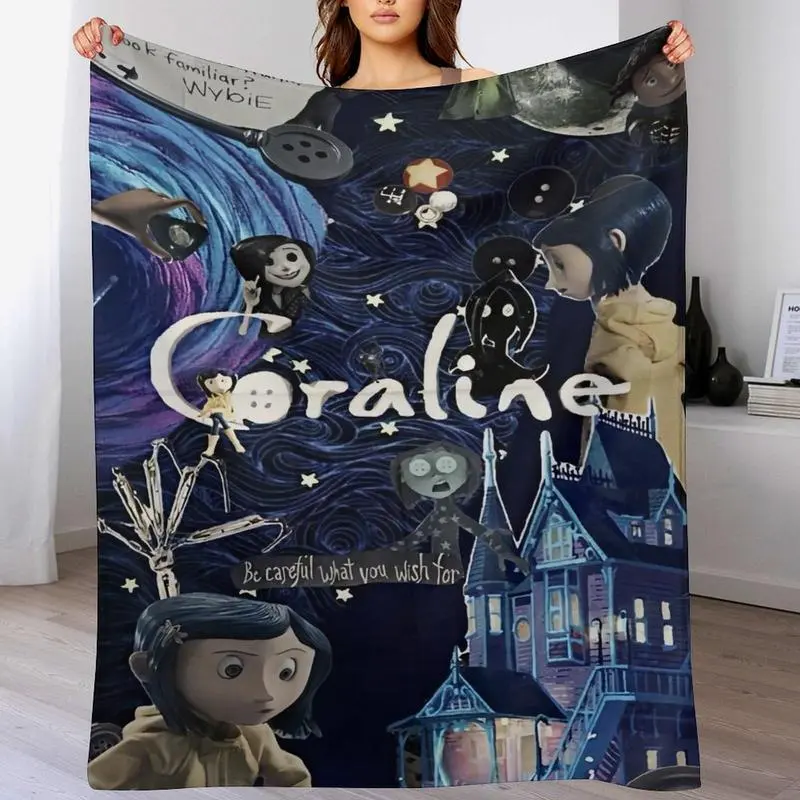 Coraline Super Soft Flannel Coraline BlanketDecorative Bedroom Living Room Suitable forKids/Adult Blanket, Style