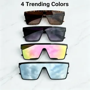 4pcsOversized Flat Top Sunglasses Retro Square Shield Eyewear for Men Women