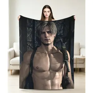 Resident Evil Leon S. Kennedy Flannel Blanket, Soft Cozy Gamer Throw Blanket, Warm Bedding Blanket for Sofa Bed Living Room, Perfect Fan Gift