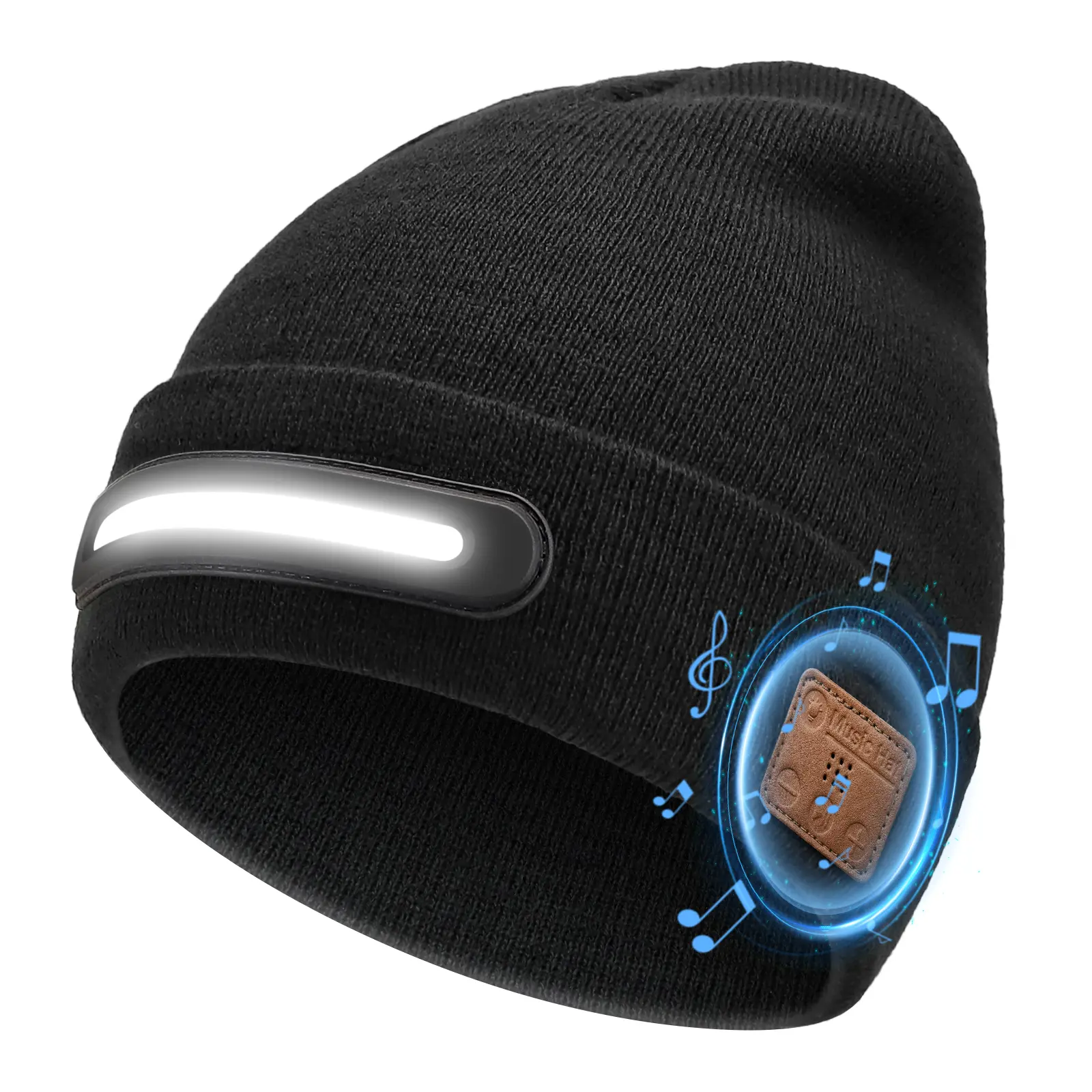 Bluetooth 5.0 Touch-Control Knit Warm Hat with LED Lights & Stereo Speakers, Sports Outdoor Accessory for Night Running & Hiking, Knit Hats Black Hats Running Workout Hat