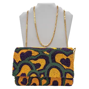 Purple, Green, and Gold Beaded Heart Purse (Each)