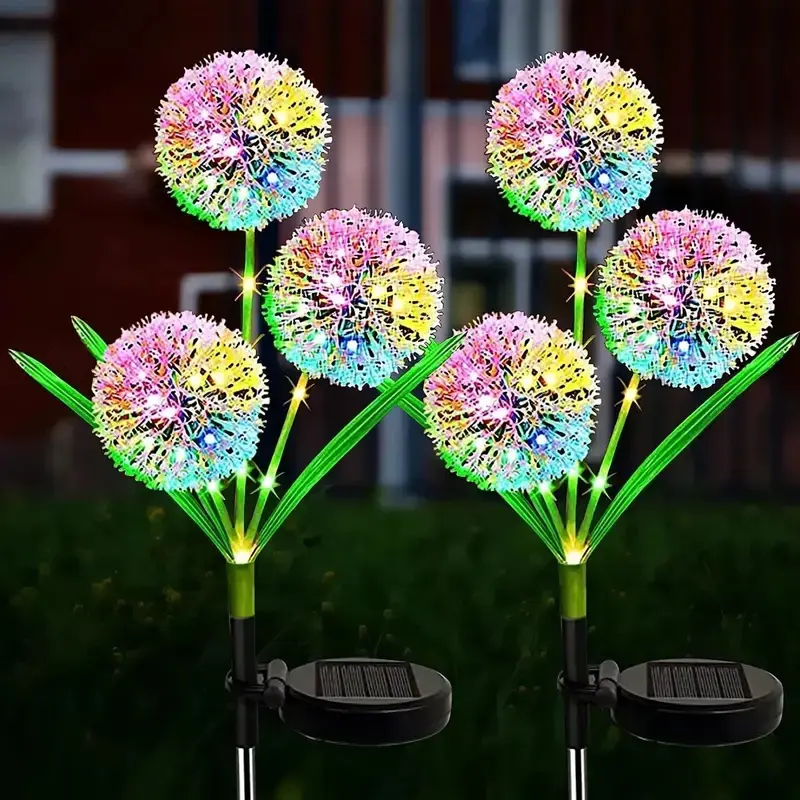 2-Piece Dandelion Solar Outdoor Garden Lights, Solar Lighting, Ip65 Waterproof Feature, Manual Switch, Colorful Solar Illuminated Flower Lamps for Yard Decor & Christmas Gifts