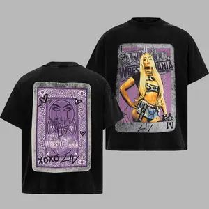 WWE Liv Morgan WrestleMania Card Retro Unisex T-Shirt, WWE WrestleMania 42 100% Heavy Cotton Oversized Unisex Wrestling Merch, Soft Cotton Streetwear Clothes, Unisex Wrestling Apparel, Gift for Boxing Fans,Gift for Wrestling Fans