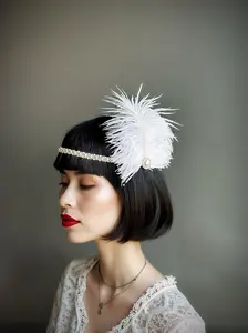 Pearl White Feather Headband