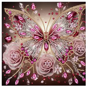 Butterfly & Rose Pattern DIY Diamond Arts Colorful Painting Kit without Frame, DIY 5D Diamond Arts Painting Kit for Home Wall Decor, Handmade Gifts, Handicraft