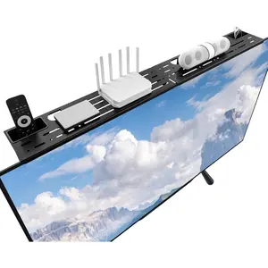 TV Top Shelf, Adjustable Monitor Shelf with 2 Storage Boxes, Stitchable Floating TV Stand Holds Up to 5.5lbs for Speaker, Media Boxes, Game Console, Router Shelves 34.65×4.3'' (TSH004-2B), Black