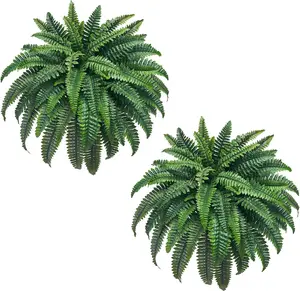 Senjie 2-Piece Set (35-inch / 48-inch) — Natural & Lifelike Artificial Boston Fern — No Watering Required (A Must-Have for the "Lazy Gardener") — Ideal for Spring & Summer Patio Decor