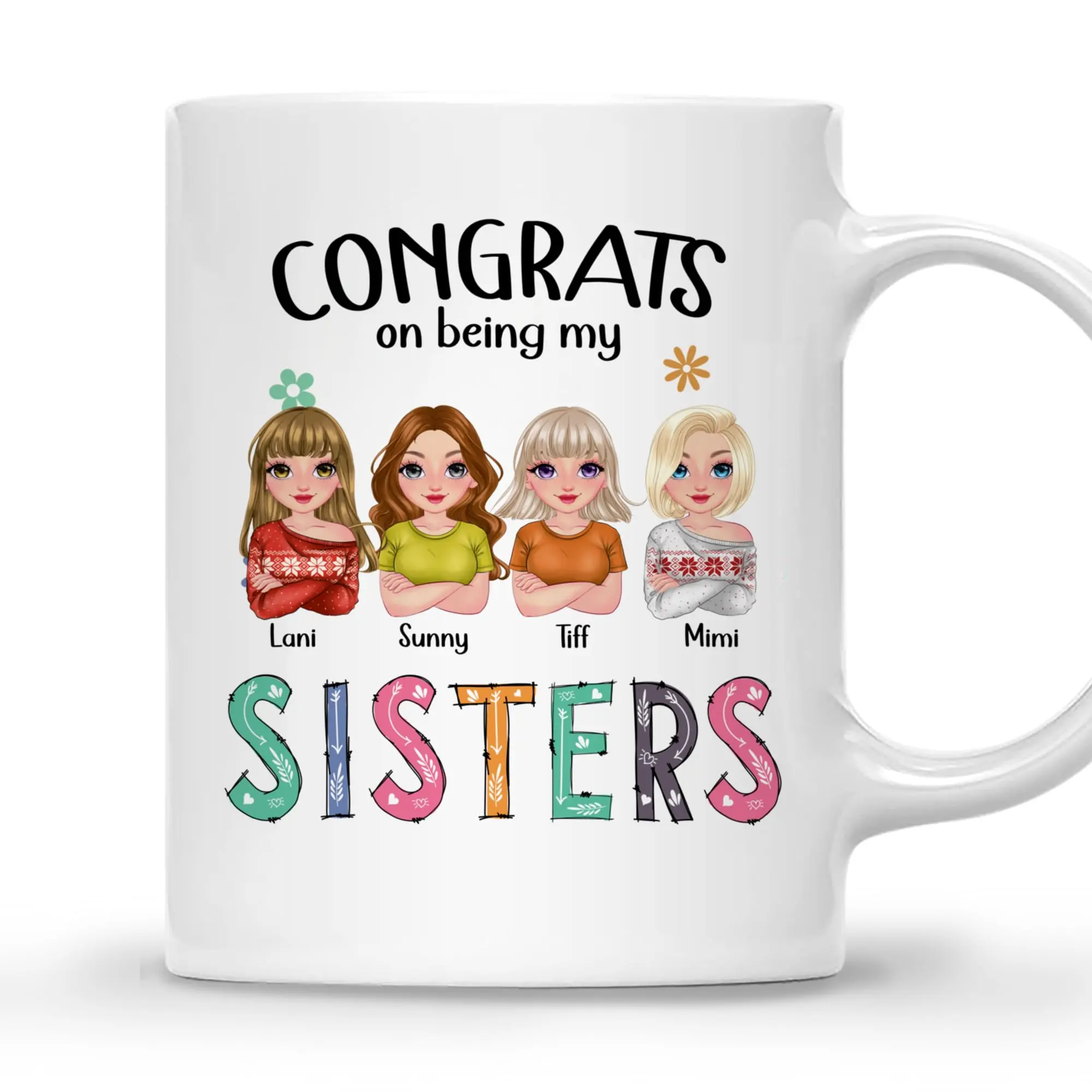 Gossby - Personalized Custom Mug - Congrats on being my Sisters Friendship Coffee Mug - 11oz  Drinkware Glossy Ceramic Printed Cup Printed Cup