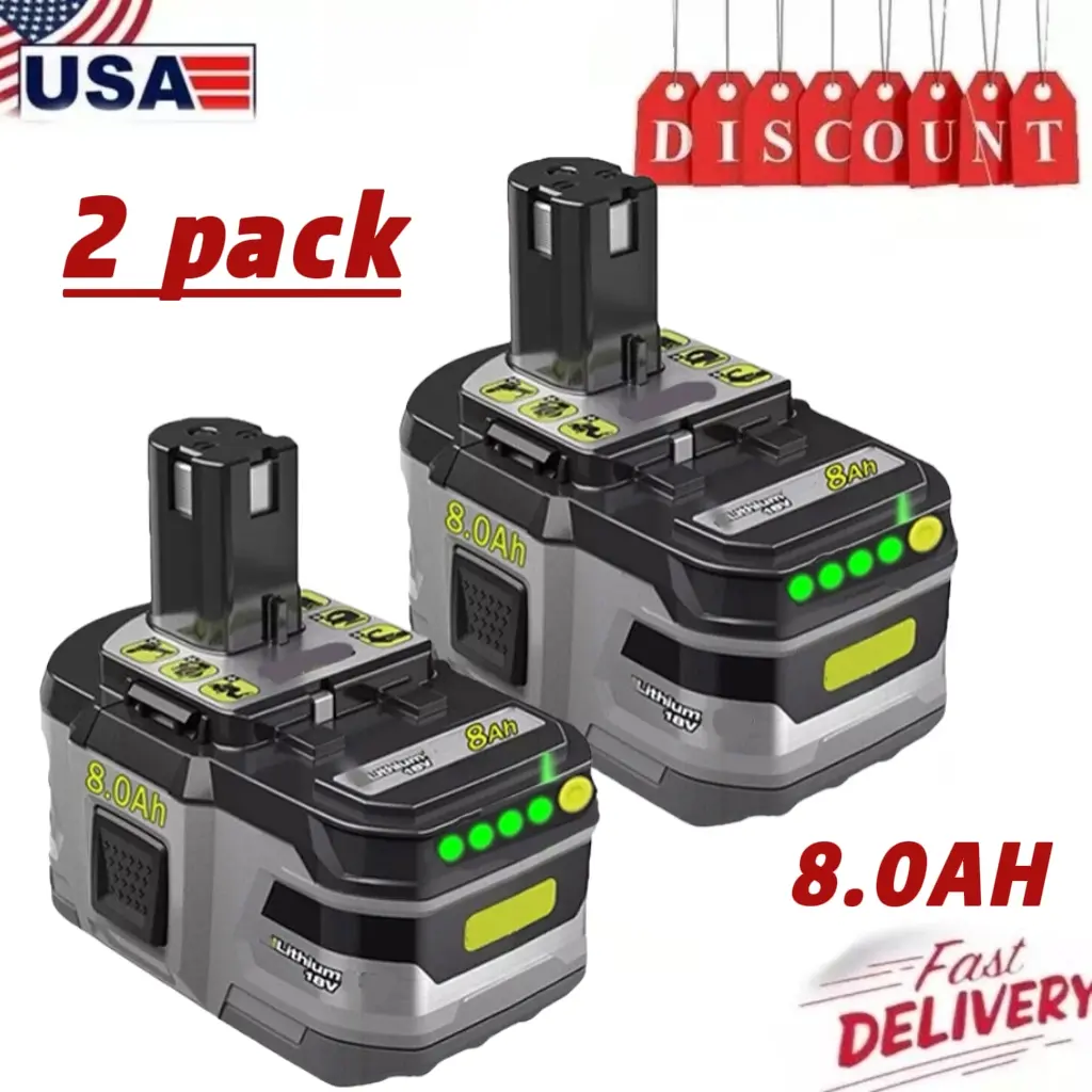 2PACK For RYOBI P108 18V One+ Plus High Capacity Battery 18 Volt Lithium-Ion New 8.0AH high quality with LED indicator Power Tool Accessories