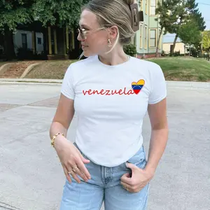 Venezuela Baby Tee with Heart Flag Design, Cute Minimalist Venezuela Shirt, Country Pride Travel Baby Tee, South America Gift for Her