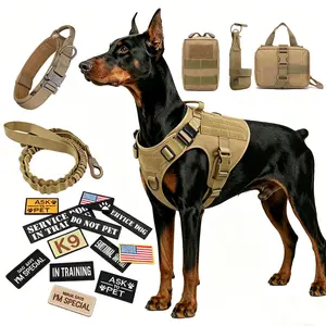 5-Piece Large Dog Harness Set, Adjustable Harness, Collar, Leash, 12 Velcro Patches, Ideal   Suitable for outdoor training and walks with German Shepherd, Belgian Malinois, Golden Retriever