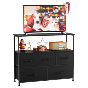 Sweetcrispy TV Stand for Bedroom, TV Dresser for 45 inches, Media Console Table, Entertainment Center with 5 Fabric Drawers Cabinet and Open Storage Shelf Furniture Cabinet for Living Room, Hallway