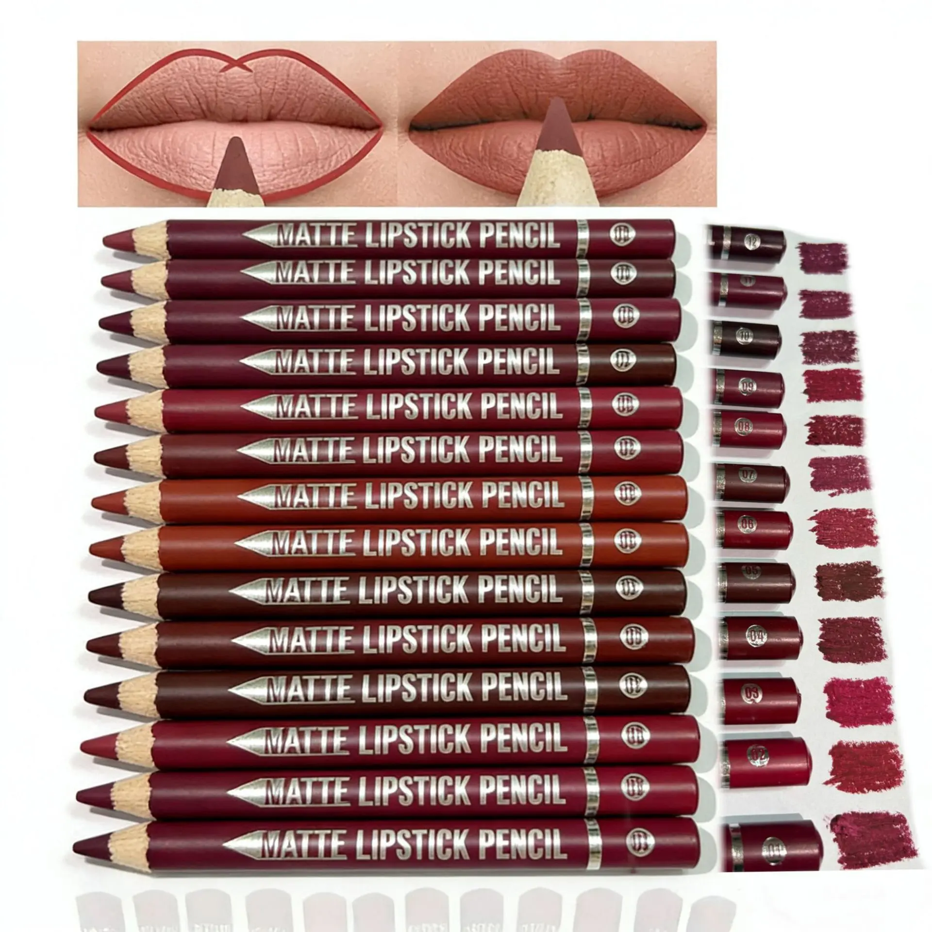 12PCS Matte Lip Liner Set,Waterproof Lipstick Liner,High Pigmented Creamy Lipliners Pencil,Non-fading Long Lasting Lip Liner Pencil ， Natural Lip Makeup, Soft Pencils, Longwear Matte Smoothfor Women