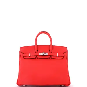 Pre-owned HERMÈS Leather Tote Bags REBAG Hermes Birkin Handbag Rouge Radieux Togo with Palladium Hardware 25 by Rebag