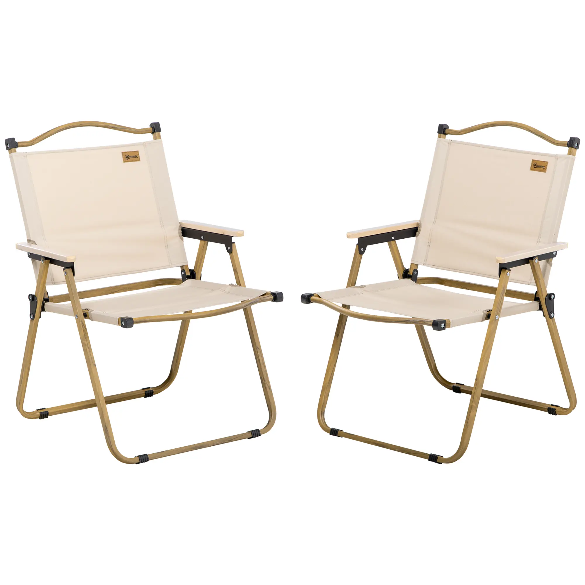 Outsunny 2 Pack Folding Camping Chair, Lightweight & Portable Beach Chairs Armchairs, Perfect for Festivals, Fishing, Picnic and Hiking, Khaki