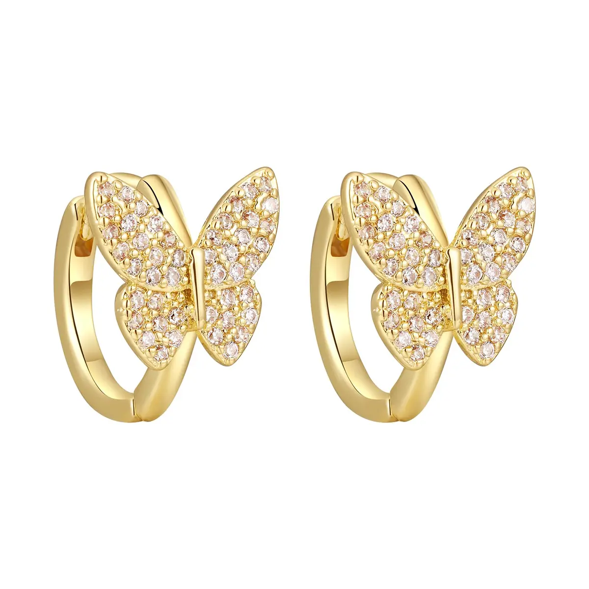 14k Gold Plated Small Huggie Hoop Earrings Lightweight Butterfly Cubic Zirconia Hoop Earrings Gift for Women