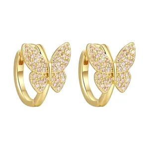 14k Gold Plated Small Huggie Hoop Earrings Lightweight Butterfly Cubic Zirconia Hoop Earrings Gift for Women