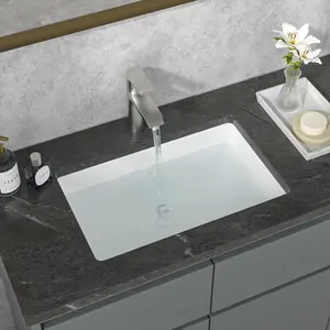 Sarlai 20.6 x 13.4 Inch Undermount Ceramic Bathroom Sink Rectangle Bathroom Vanity Sink White Ceramic Vessel Sink with Overflow Hole