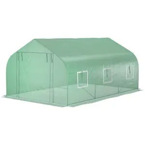 Deep Green Walk-in Greenhouse 138“x120”x78“ with 8 Roll-Up Mesh Windows for Cross Ventilation, Heavy-Duty 0.94” Steel Frame, 140gsm PE Cover with Reinforcement Grid, Spacious Design for Vegetables, Flowers, and Shelving Outdoors