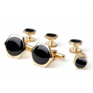 Hexagon Tuxedo Cufflinks and Studs Gold