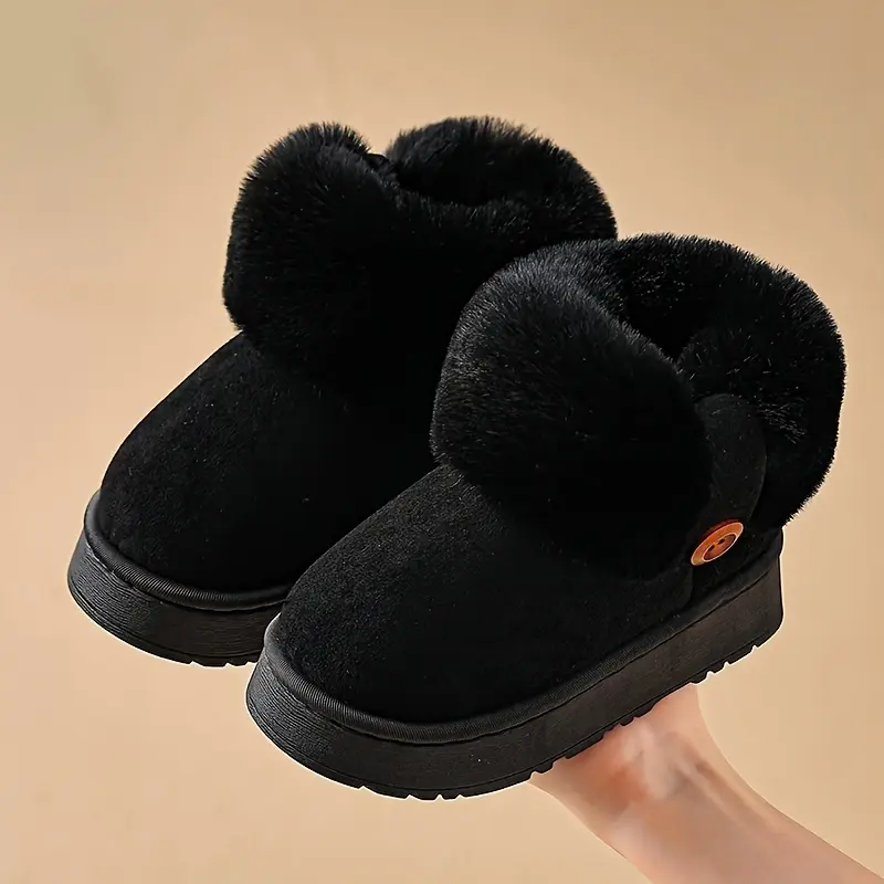 2025 New ' Winter Boots with Plush -Like Collar & Thickened Fleece - Slip-On/Snap Closure Mid-Calf Snow Shoes for Boys & Girls, Warm Indoor/Outdoor Use, Beige Brown (No Edges, Easy On/Off)