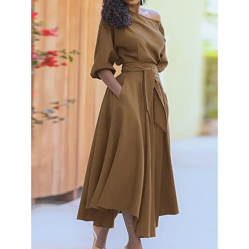 drawstring a line dress Dusty Sage A-Line Round Neck Simple Ankle Length Mother of The Bride D main image 0