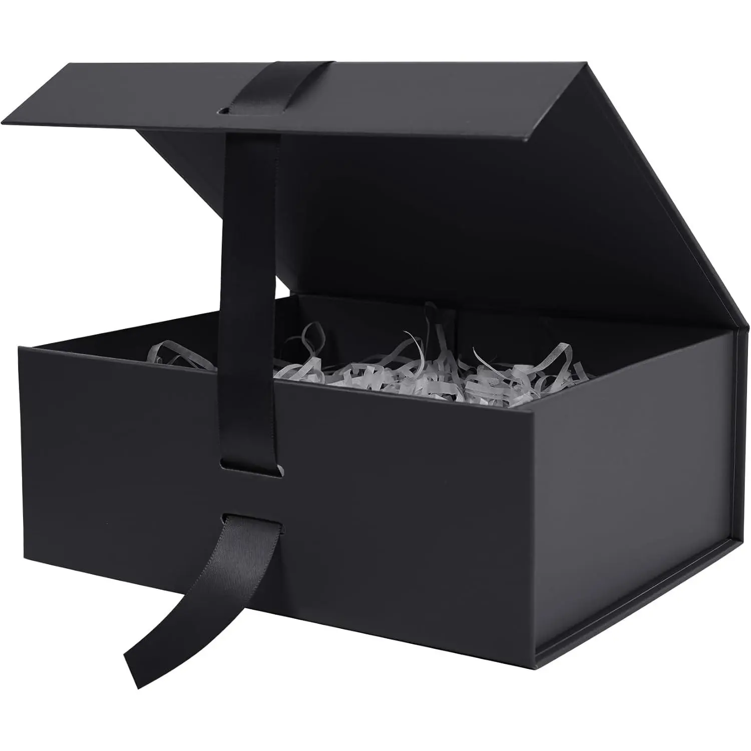 Large Black  Box with Ribbon, 11.5x8.6x4.1 inch Groomsman Proposal Box for Presents with  Closure , Rectangle Collapsible Luxury Box for Wedding, Christmas, Halloween, Birthday