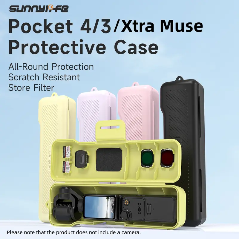 Sunnylife Custom Durable Camera Cover & Magnetic Accessories for DJI Osmo Pocket 3/4/Xtra Muse - Portable Shockproof Waterproof Travel Carrying Case with Lanyard, Lens Filters (CPL/ND) Storage, Memory Card Slots, Handheld Design