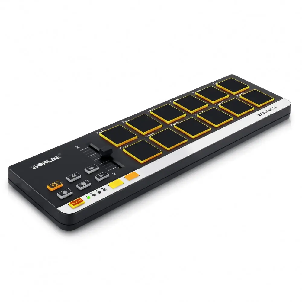 Compact Digital MIDI Controller Drum Pad - 12 Triggers, Velocity Sensitive, Backlit, 13.6’’x3.9’’x0.8’’ USB Audio Interface with Quick Plug-and-Play Setup, Cable