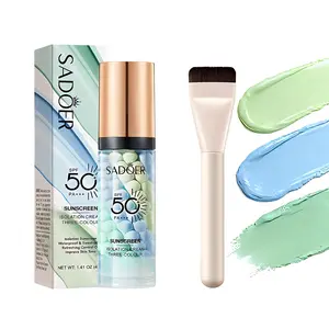 Makeup Primer & Color-Correcting Base (All-in-One) — Includes Application Brush | SPF 50 PA+++ 3-in-1 Sunscreen & Base | Color-Correcting Facial Serum — Controls Oil, Hydrates, and Evens Skin Tone