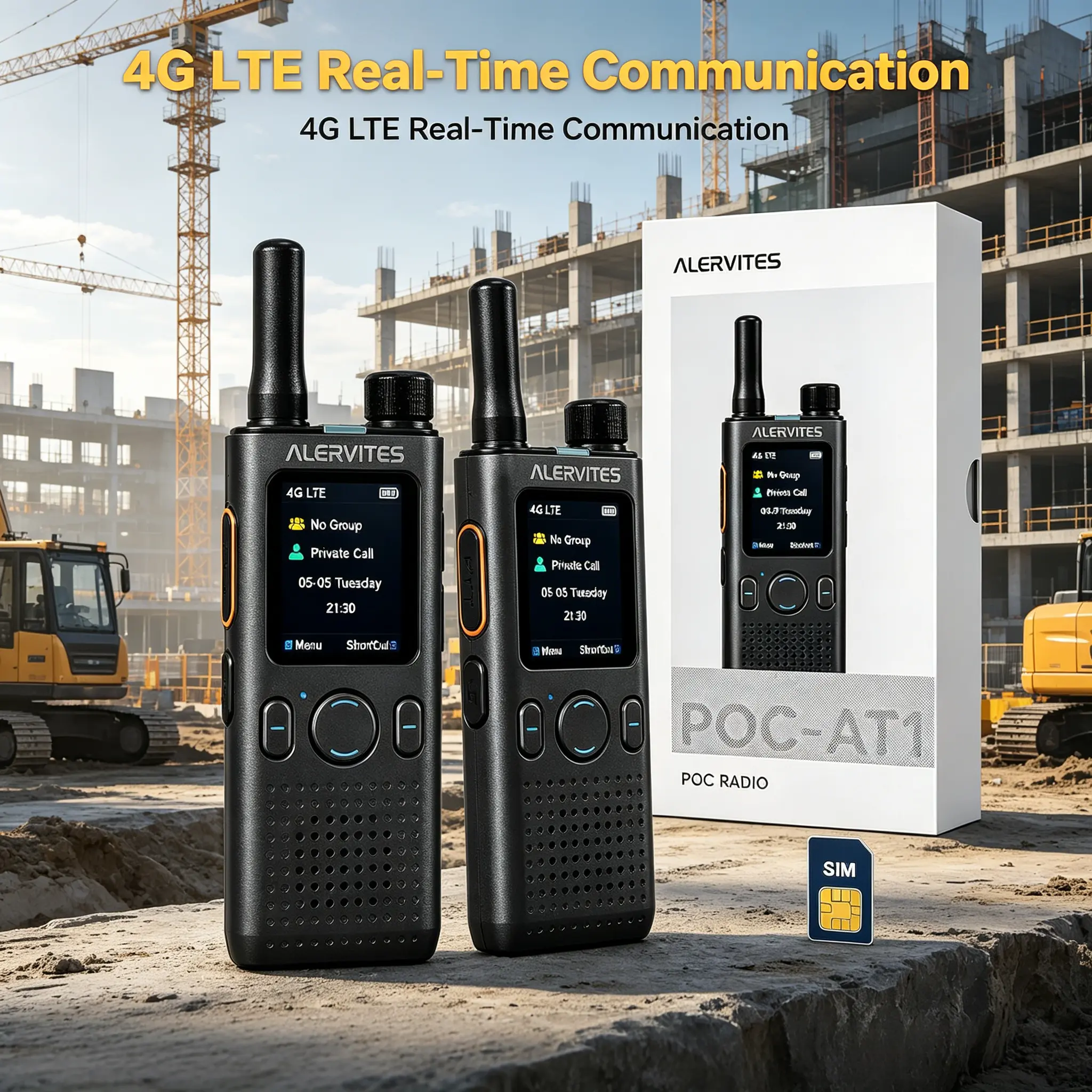 2-Pack White Portable PoC-AT1 LTE Walkie Talkies, Nationwide 2-Way Radios with 3-Year SIM Service Plan, App Management, Private & Group Calls, USB-C Charge, Slim Body, 120g Weight, 2200mAh Batteries, Cells, US Local Stock