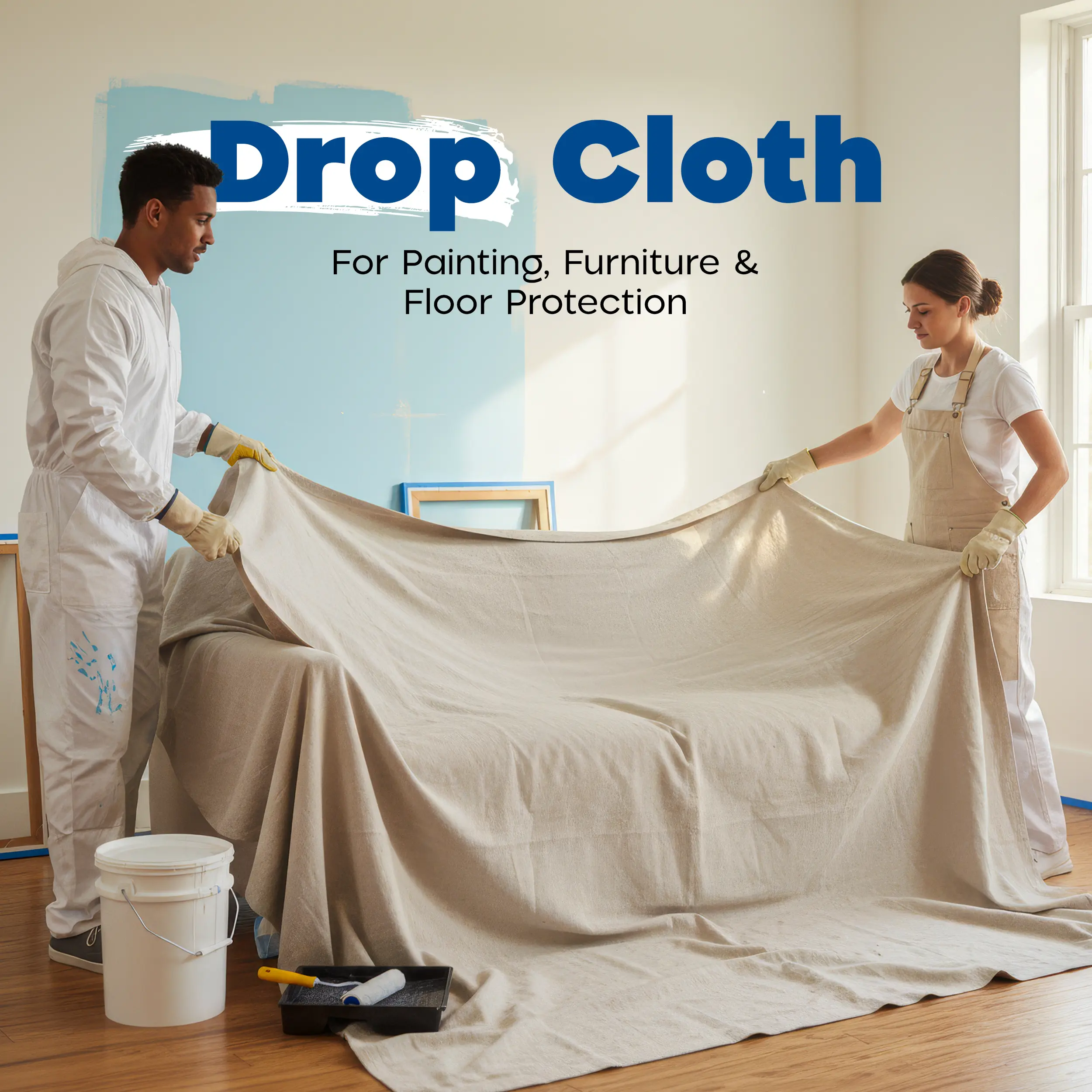 Utopia Reusable Canvas Paint Drop Cloth, 9 x 12 ft Heavy-Duty Washable Fabric, Leakproof Cover for DIY Projects, Arts & Crafts, Home Renovation Heavy-Duty Surface Protection
