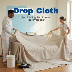 Utopia Reusable Canvas Paint Drop Cloth, Heavy Duty Washable Fabric for Floor & Furniture Protection, Leakproof Cover for Painting & DIY Projects