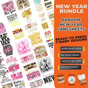 15PCS New Year Mystery DTF Transfer Bundle – Ready to Press New Year Designs | for T-Shirts, Totes & DIY Gifts