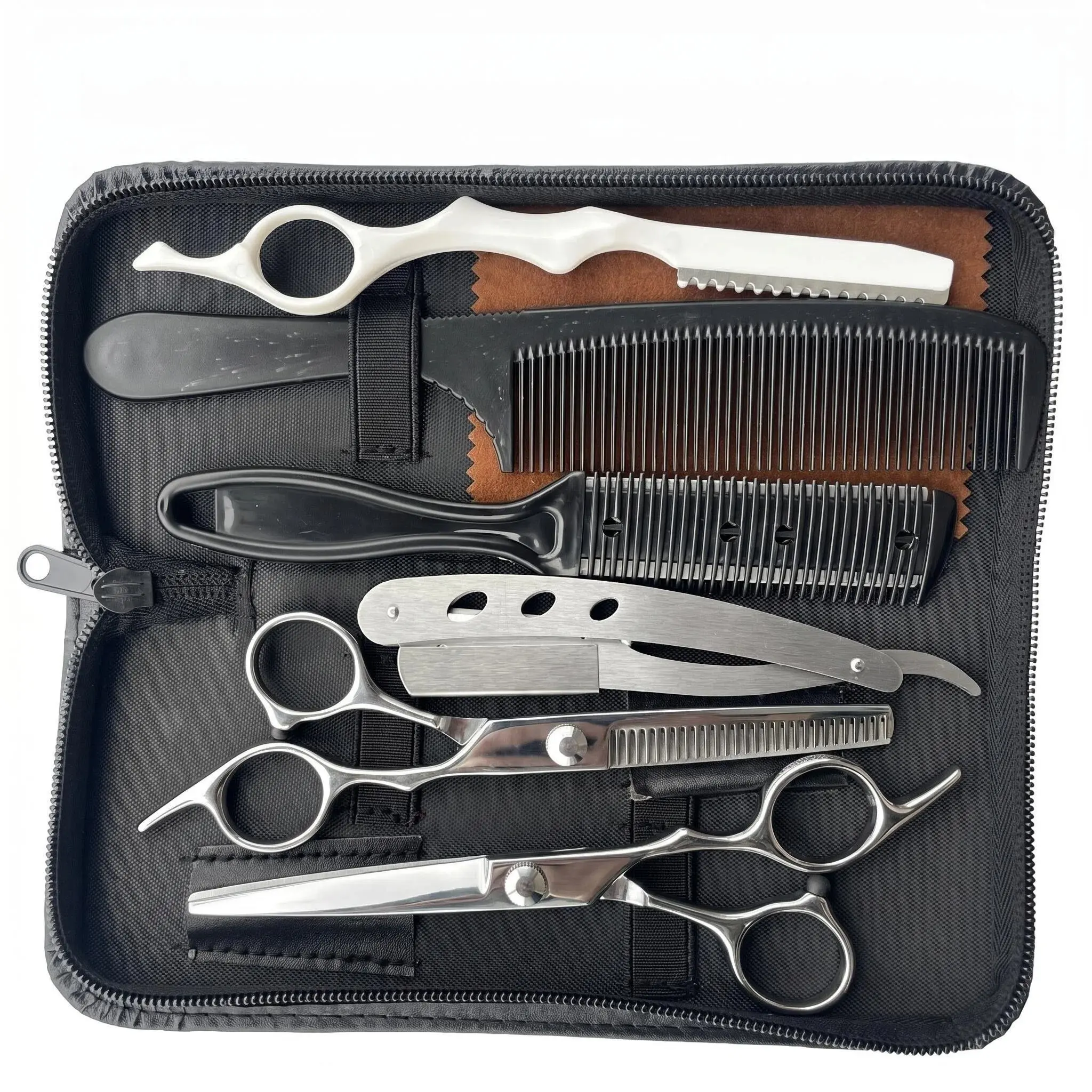 Professional Hair Cutting Scissors Kit for Men - Barber Shears Set with Thinning Scissors, Straight Razor, Hair Comb & Texturizing Comb for Home Haircut & Beard Trimming