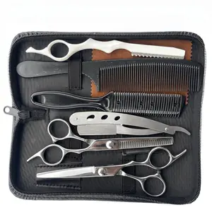 Professional Hair Cutting Scissors Kit for Men - Barber Shears Set with Thinning Scissors, Straight Razor, Hair Comb & Texturizing Comb for Home Haircut & Beard Trimming
