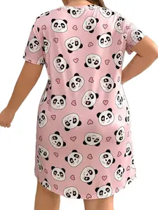 Little Panda Women's Short Sleeve Nightgown Sleepwear Summer New Cartoon Cute Casual Can Be Worn Outside Plus Size Homewear