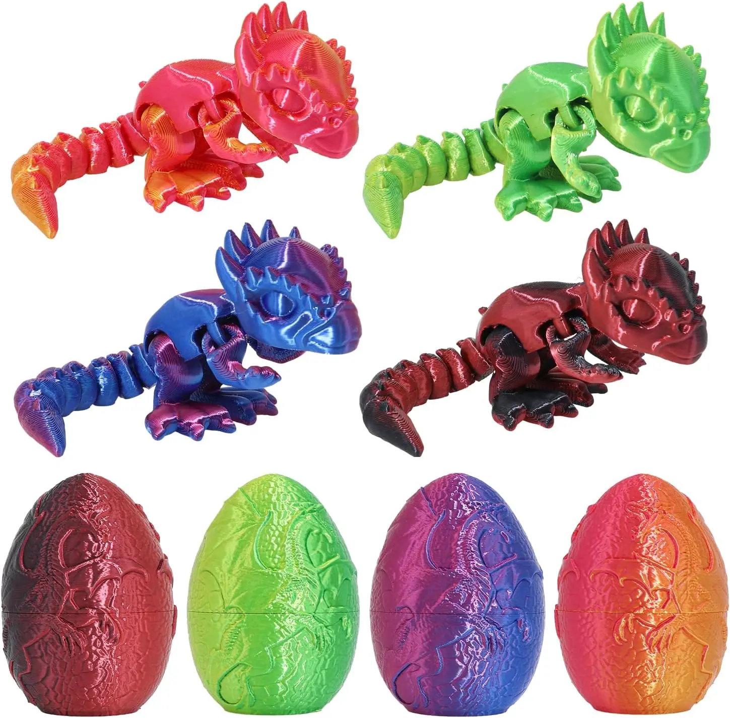 4PCS 3D Printed Crystal Dinosaur Egg Fidget Toys - Each with Dinosaur Inside, Easter & Halloween Kids' Party Favors (Capsule Toy Set)