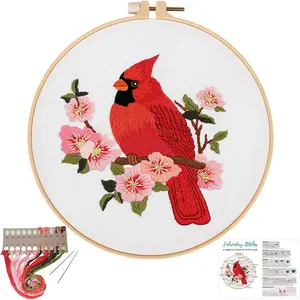 Cardinal Embroidery Kits for Beginners with Bird Flower Pattern,Adults Starter Cross Stitch Kit DIY Needlepoint