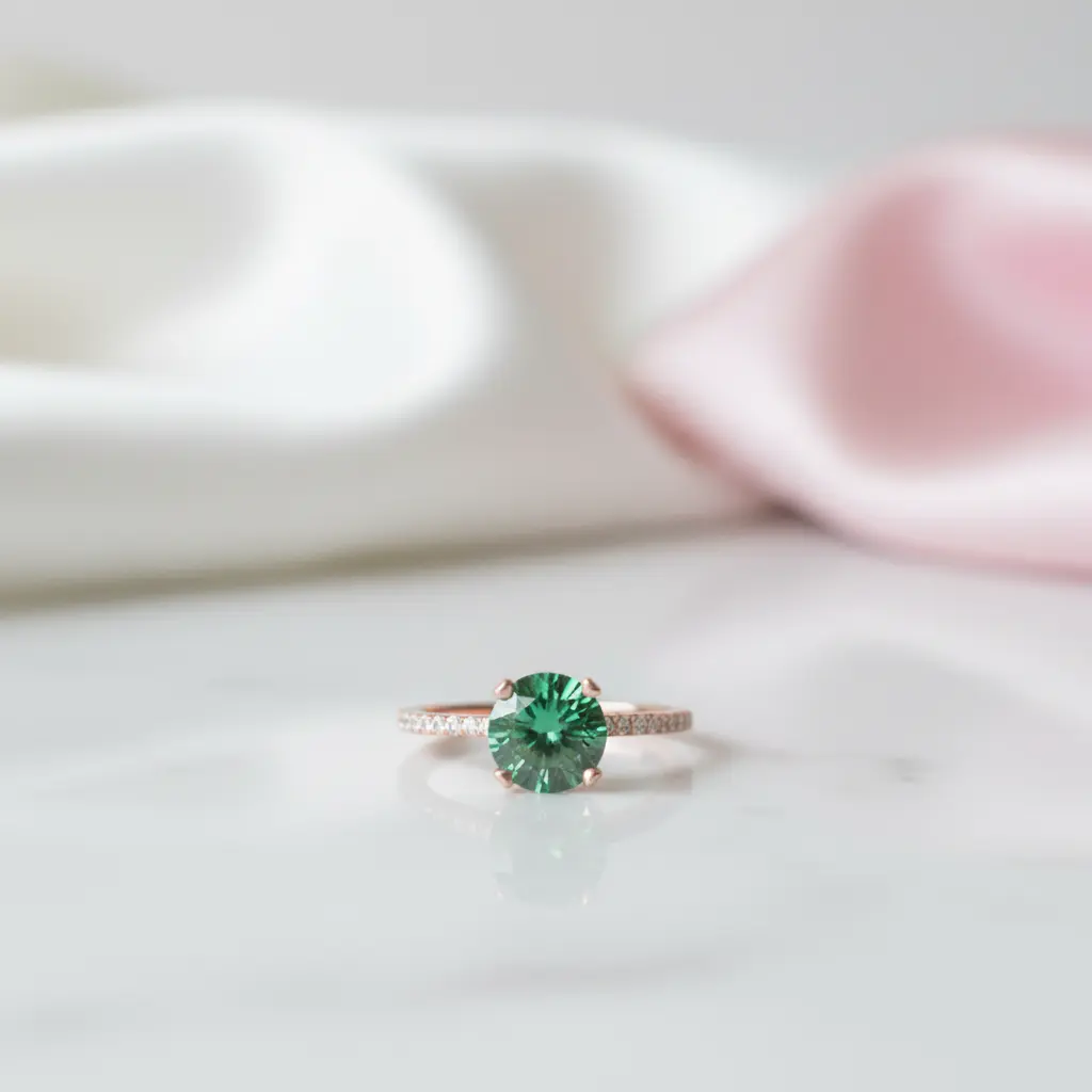 Classic Round Cut Emerald Green Engagement Ring