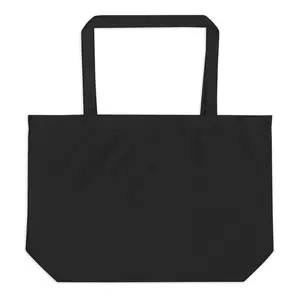 Melvin on the Mic Large All Black Embroidered Organic Cotton Tote Bag for Travel Minimalist Style 20x14x5 Inches 6 Gallons Capacity