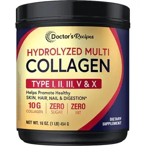 Doctor’s Recipes Multi Collagen Peptides Powder, Grass-Fed Bovine Hydrolyzed Collagen Types I II III V X for Skin, Hair & Nails, Unflavored, 16 oz