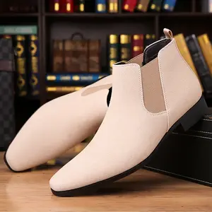 Men's Chelsea Boots, New Style, Men's Business Fashion Walking Shoes, Closed-Toe Shoes, Boys' Rubber Boots, Black, Brown, Off-White, PU Sole, Elastic Laces, Stylish and Simple, Versatile and Comfortable, Suitable for Everyday Wear and Travel