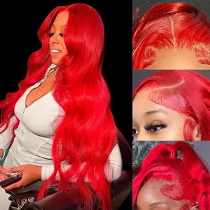 Red Wig Human Hair 200% Density Red Lace Front Wigs Human Hair Pre Plucked 22 Inch13x4 Body Wave Lace Front Wigs Colored Red HD Frontal Wigs Human Hair