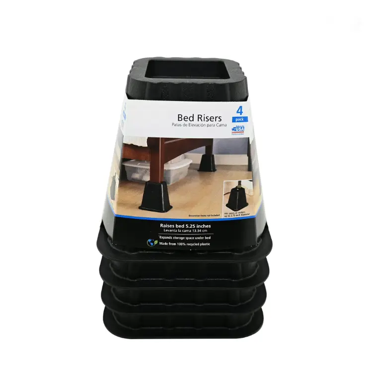 Black Bed Risers 4-Pack Heavy-Duty Bed Lifts to Raise Your Bed and Create Extra Storage Space 6.5 x 6.5 x 6 Assembled